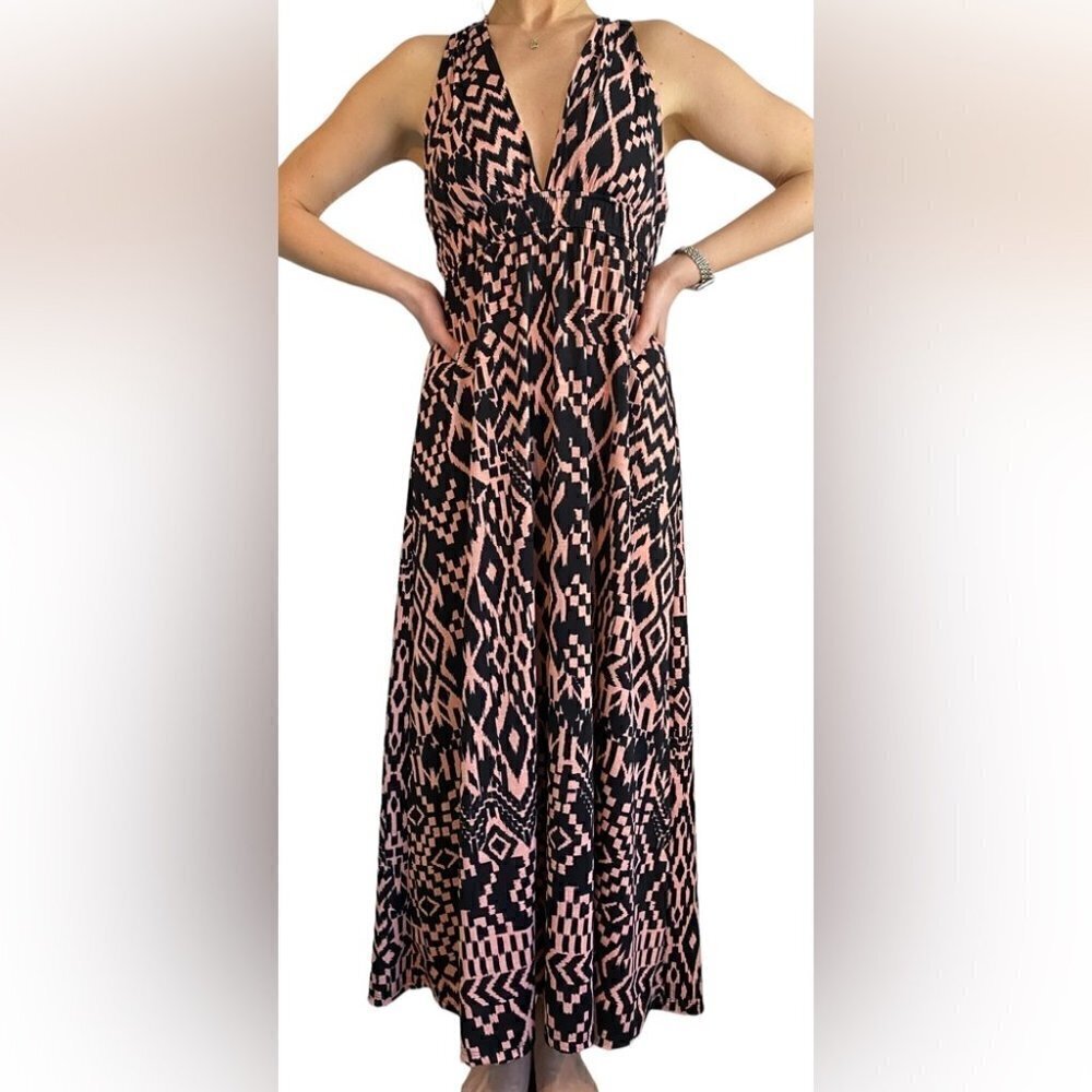 Studio  by Yde Black and Pink Aztec Maxi Dress Ladies M
